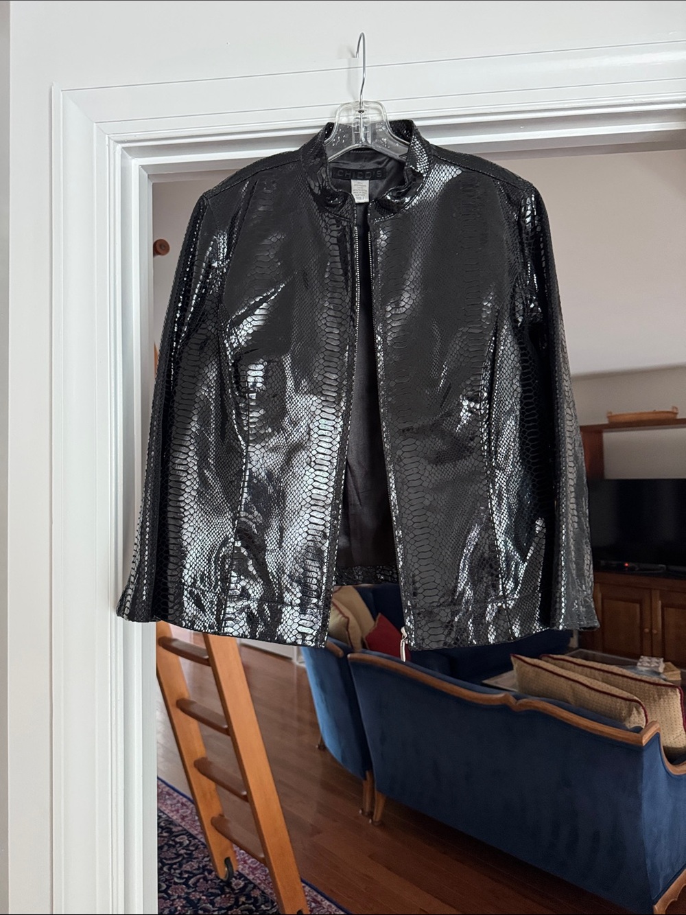 Chico's Shiny Black leather  Snake-Embossed  Jacket